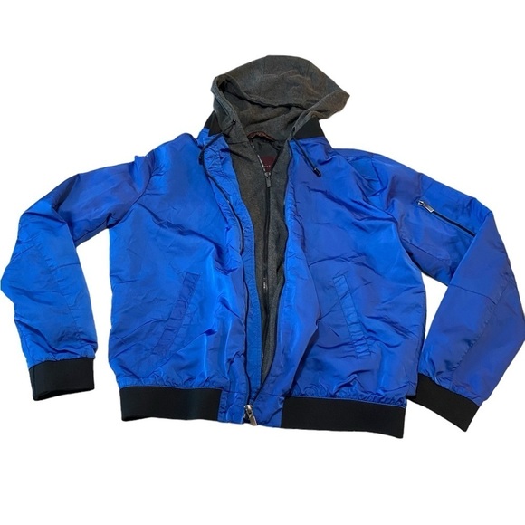 Zara Man Blue Hooded Bomber Jacket Men's size XL - Picture 2 of 7